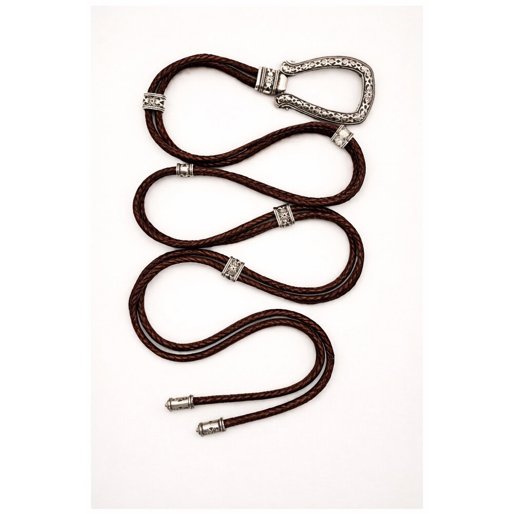 Brighton Vintage Brown Double Barrel Braided Leather Belt womens Size small med - Picture 2 of 5